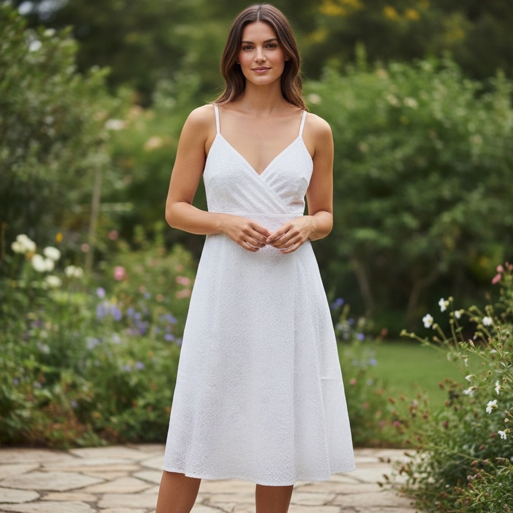 American Living White Cotton Eyelet Spaghetti Strap Dress Size 16